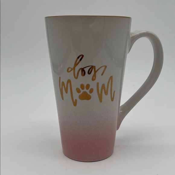 Spectrum Designz Other - “Dog Mom” Pink and White Tall Coffee Mug with Gold Lettering and Paw Print